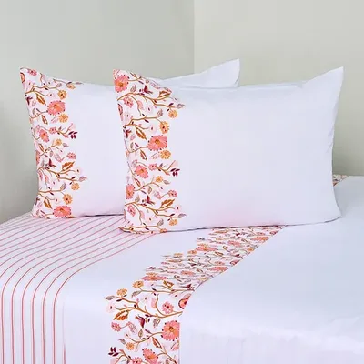 Set De Sábanas Estampadas 144 Hilos Algodón Poliéster Coral