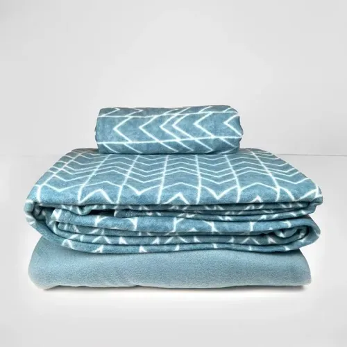 Set De Sábanas De Polar Estampadas 1 Plaza Azul