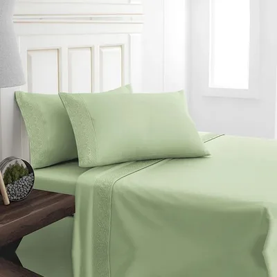 Set De Sábanas Microfibra Broderie 2 Plazas Verde Oscuro