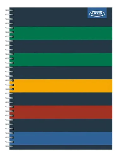 Cuaderno Espiral 120 Hojas Tapa Dura Matemática Rayado Con Franjas Azul Marino, Verde, Amarillo, Rojo Y Azul