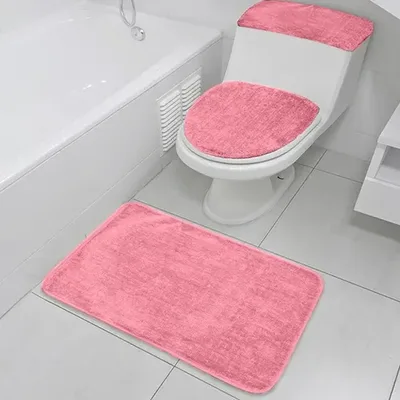 Set De Baño 3 Piezas Poliéster Rosado Coral Claro