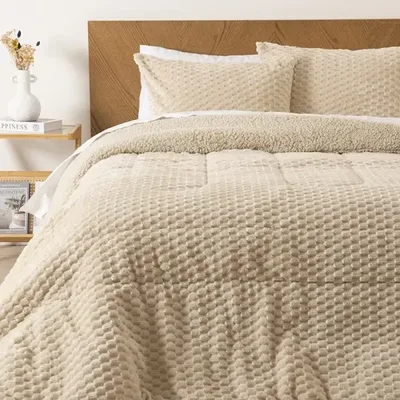 Plumón Sherpa Flannel 2 Plazas Suave Coral Claro