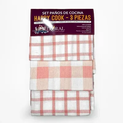 Set De Paños De Cocina Algodón 100% Multiuso Rosa