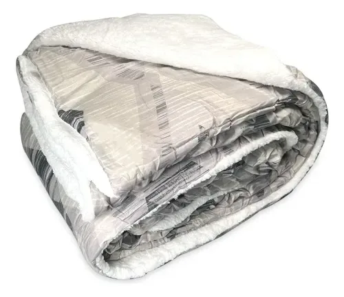 Plumón Sherpa Estampado 2 Plazas Rombos Gris Gris