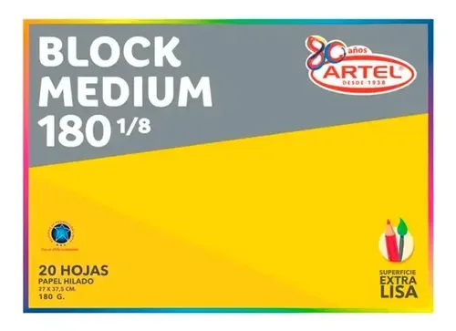 Block De Dibujo Medium 180 Papel Hilado 20 Hojas
