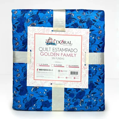 Quilt Hotpress Reversible Flores Azul 1.5 Plazas Azul