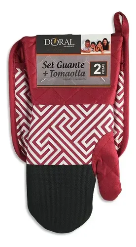 Set De Cocina Guante Tomaolla Algodón Neopreno Rojo