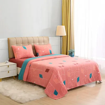 Set De Sábanas Polar Estampadas 2 Plazas Hexágonos Verde Oscuro