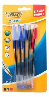 Bolígrafo Bic Cristal Punta 1mm Set 5 Unidades Negro