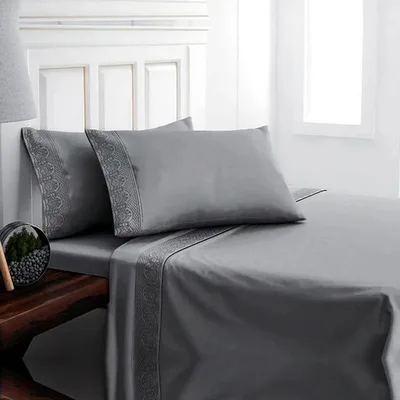 Set De Sábanas Microfibra Broderie 2 Plazas Gris