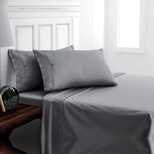 Set De Sábanas Microfibra Broderie 2 Plazas Gris