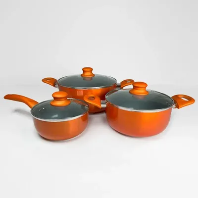 Batería De Cocina Aluminio Titanio 6 Piezas Antiadherente Coral Claro