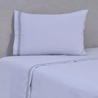 Set De Sábanas Bordadas 144 Hilos 1.5 Plazas Algodón Poliéster Gris