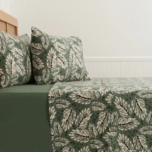 Set De Sábanas Polar Estampada 2 Plazas Soft Touch Verde Oscuro