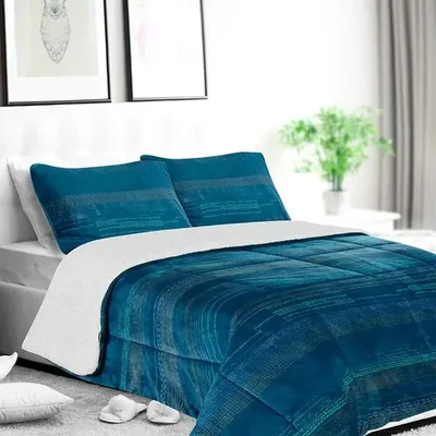 Cubrecama Sherpa Flannel Deluxe Térmico Azul Azul
