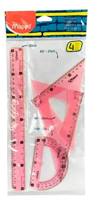Set Geometría Escolar Regla Plástico 30cm