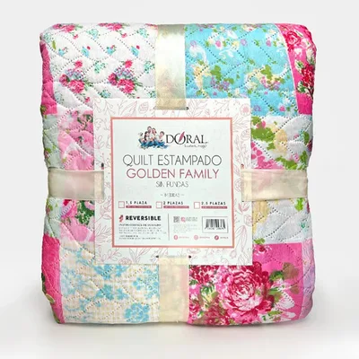Quilt Hotpress Reversible Estampado Poliéster 2.5 Plazas Coral Claro