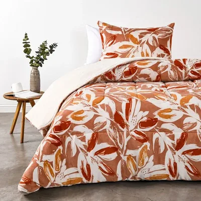 Plumón Coral Sherpa Estampado 1.5 Plazas Microfibra Coral