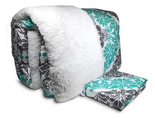 Set De Sábanas Microfibra 2 Plazas Con Plumón Sherpa Verde Oscuro
