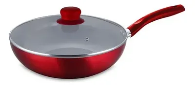 Wok Antiadherente De Titanio 26cm Para Cocina Rojo
