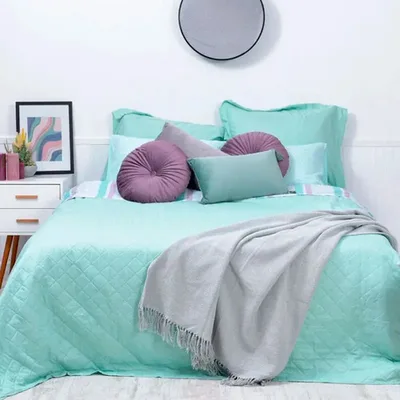 Quilt Reversible 2 Plazas Poliéster Estampado Turquesa