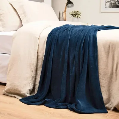 Manta Coral Fleece Térmica Poliéster Azul Azul