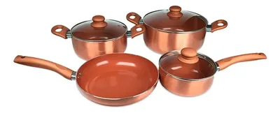 Batería De Cocina Acero Antiadherente 7 Piezas Rojo