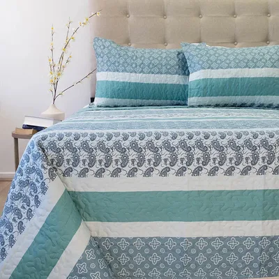 Quilt Stitchy Estampado 2 Plazas Franjas Turquesa Turquesa