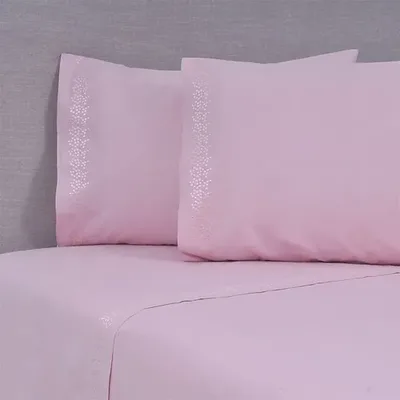 Set De Sábanas 144 Hilos Super King Bordadas Rosa