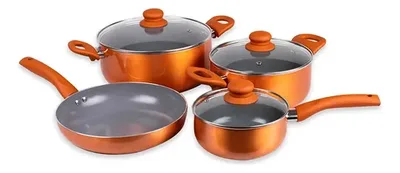 Batería De Cocina Aluminio Titanio 7 Piezas Antiadherente Coral Claro