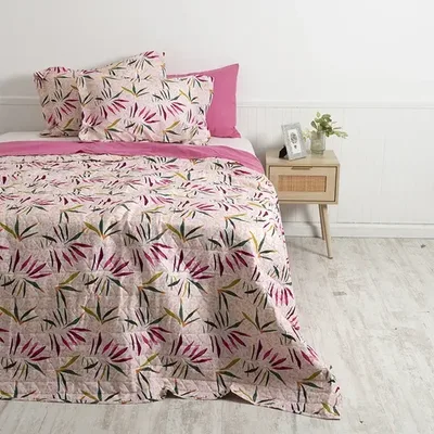 Set De Sábanas Y Quilt 2.5 Plazas Poliéster Reversible Verde Oscuro