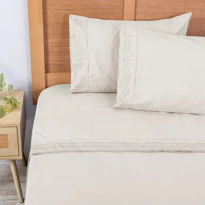 Set De Sábanas Microfibra Broderie 2 Plazas Beige Beige