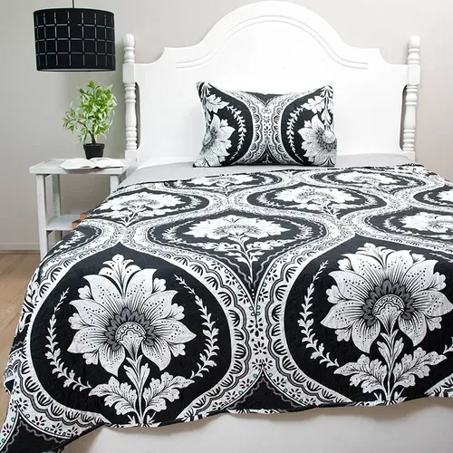Quilt Hotpress Estampado 1.5 Plazas Poliéster Negro