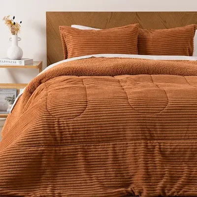 Plumón Corduroy Sherpa 2 Plazas Poliéster Suave Coral