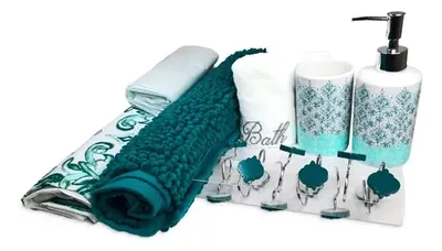 Set De Baño 18 Piezas Cerámica Diseño Hojas Verde