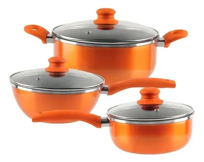 Batería De Cocina Aluminio Titanio 6 Piezas Antiadherente Coral Claro