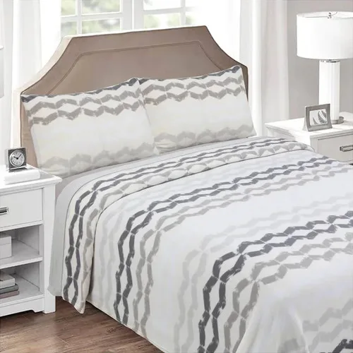 Set De Sábanas De Polar 2.5 Plazas Estampadas Gris