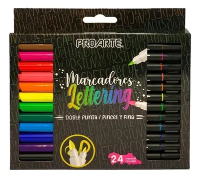 Marcador Doble Punta Lettering 24 Colores Proarte