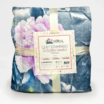 Quilt Estampado Reversible 2.5 Plazas Poliéster Coral Claro