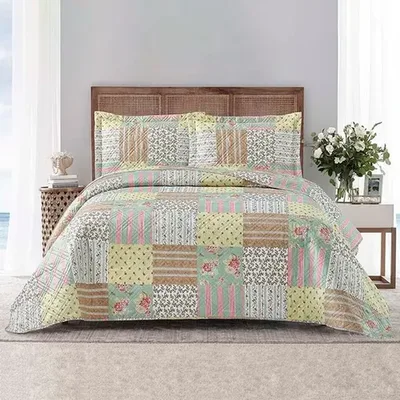 Quilt Estampado 2 Plazas Patchwork Poliéster Verde