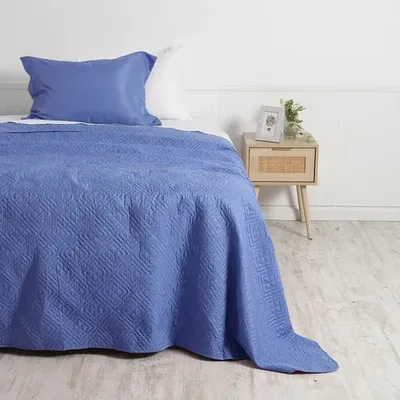 Quilt Córdoba Liso 1.5 Plaza Reversible Poliéster Azul