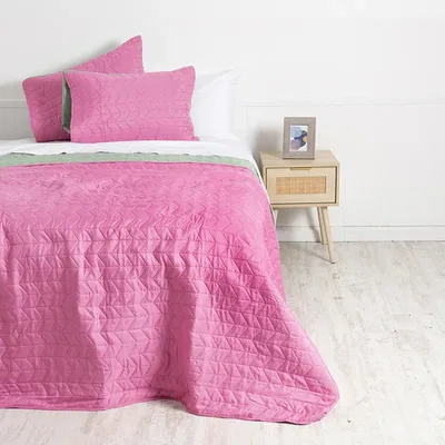 Quilt Bicolor Poliéster 220x240 Cm Con Fundas Coral Claro