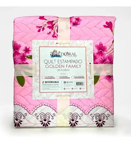 Quilt Hotpress Estampado Reversible 2 Plazas Poliéster Rosa