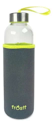 Botella De Vidrio 525ml Gris Con Funda Neopreno Gris