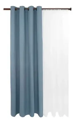 Cortina Blackout Térmico Lino 140x220 Cm Azul Azul