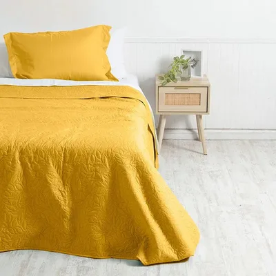 Quilt Cordoba 1.5 Plaza Reversible Mostaza Coral Claro
