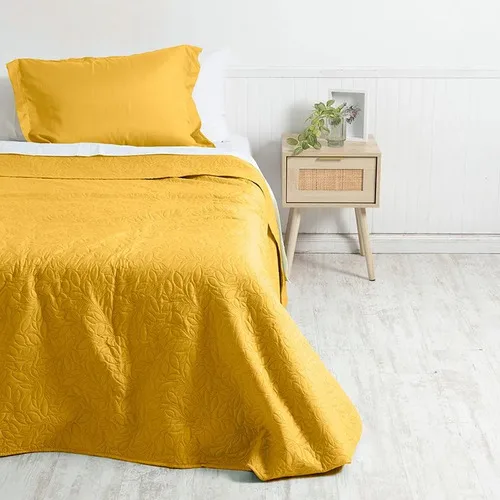 Quilt Cordoba 1.5 Plaza Reversible Mostaza Coral Claro