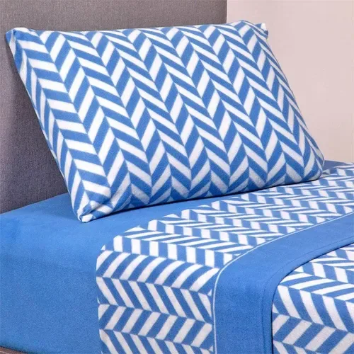 Set De Sábanas De Polar Estampado 1.5 Plaza Azul