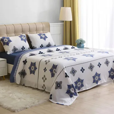 Set De Sábanas Polar 1.5 Plazas Flores Azul Gris Verde Oscuro