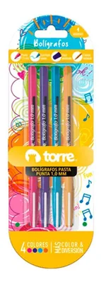 Set 4 Bolígrafos 1mm Colores Trazo Suave Amarillo